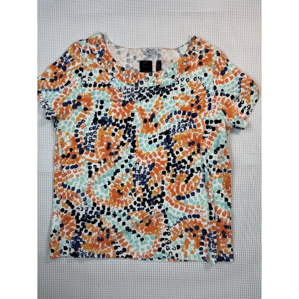 Rafaella Women Petite PS Colorful Abstract Cotton Short Sleeve Top Multicolor